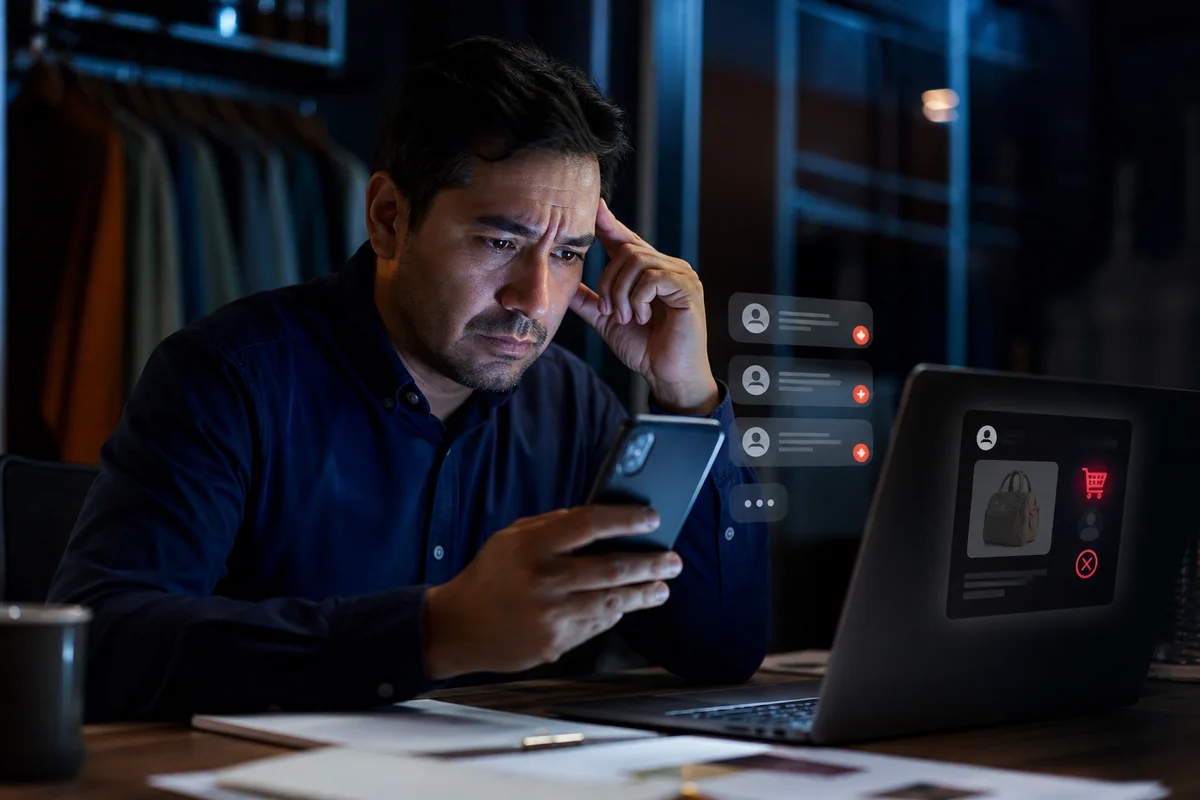 Empresario preocupado por conversaciones de clientes sin responder